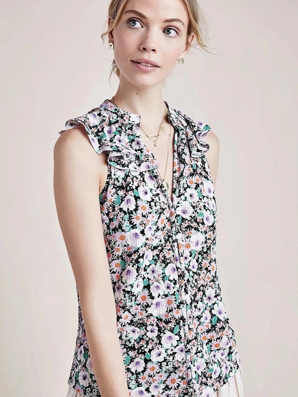 Anthropologie Floral Ruffle Blouse